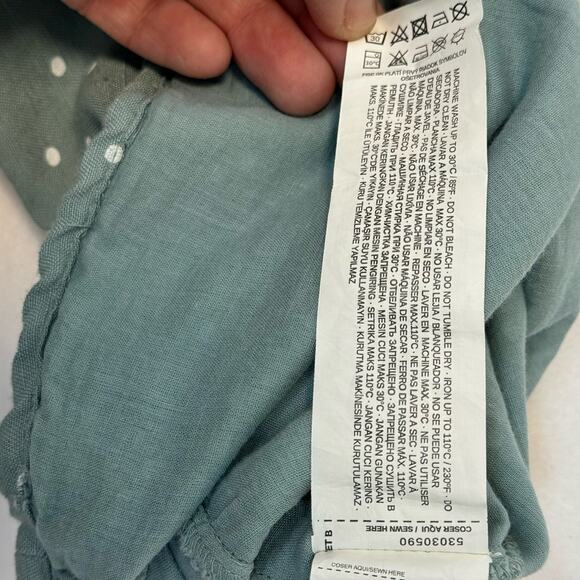 MNG Basics Mango Nordstrom Macy's Linen Blend Blue White Dot Button Skirt XS - Picture 5 of 8